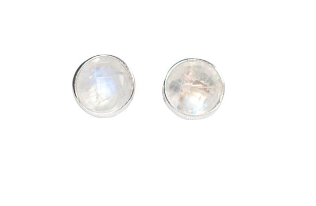 Sterling Silver Studs in Rainbow Moonstone