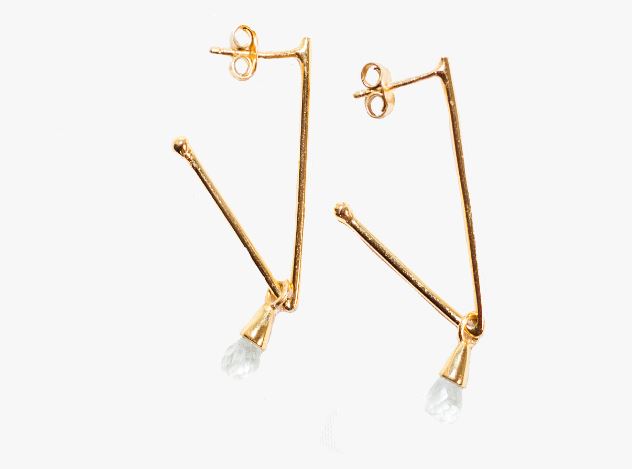Gold Vermeil V shape Earrings in Aqua Marine
