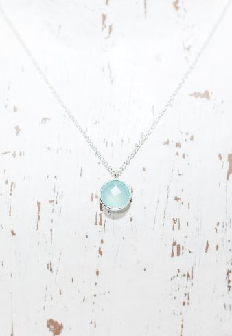 Sterling Silver Necklace with Aqua Chalcedony