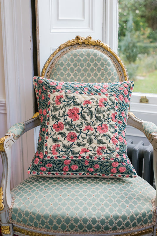 Jasmine Quilted Cushion in Vintage Pink