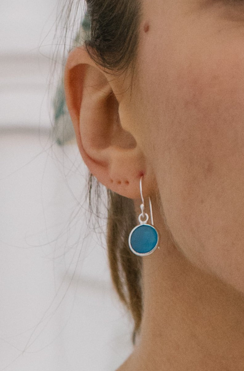 Sterling Silver Hook Earrings in Blue Chalcedony