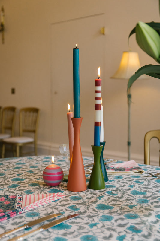 Tall Wooden Candleholder in Brick Dust