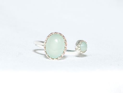 Sterling Silver Two Stone Ring in Aqua Chalcedony