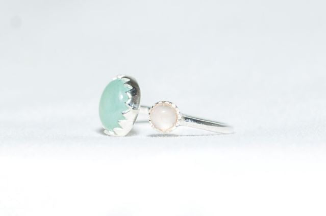 Sterling Silver Two Stone Ring in Aqua & Rose Chalcedony