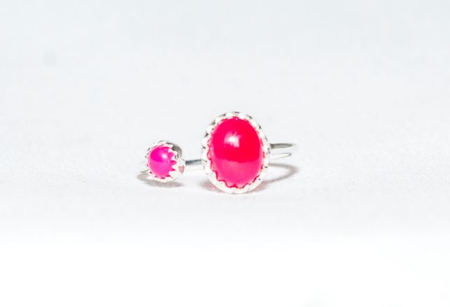 Sterling Silver Two Stone Ring in Pink Chalcedony