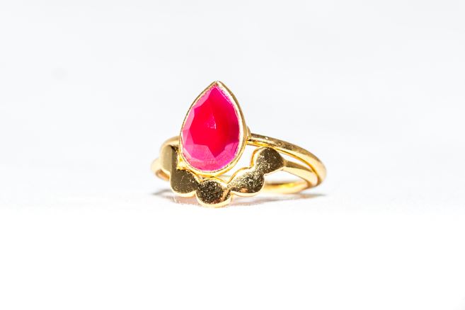 Gold Vermeil Twin Ring in Pink Chalcedony