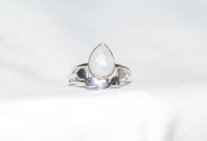Sterling Silver Twin Ring in Rainbow Moonstone