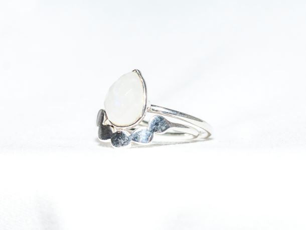 Sterling Silver Twin Ring in Rainbow Moonstone
