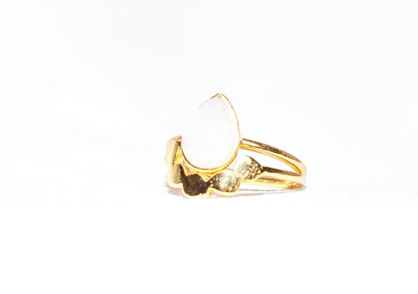Gold Vermeil Twin Ring in Rainbow Moonstone