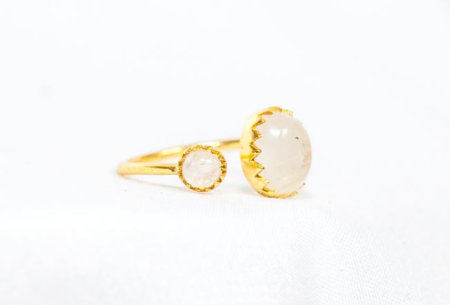Gold Vermeil Two Stone Ring in Rainbow Moonstone
