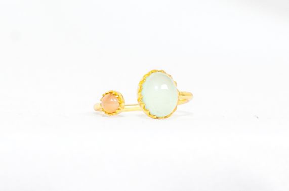 Gold Vermeil Two Stone Ring in Aqua & Rose Chalcedony