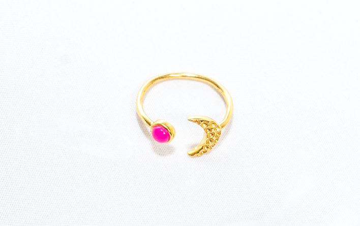 Gold Vermeil Moon Ring in Pink Chalcedony