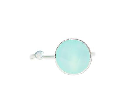 Sterling Silver Ring with Disc in Aqua Chalcedony