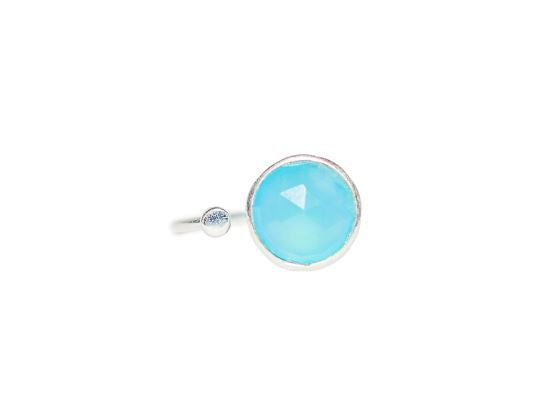 Sterling Silver Ring with Disc in Aqua Chalcedony