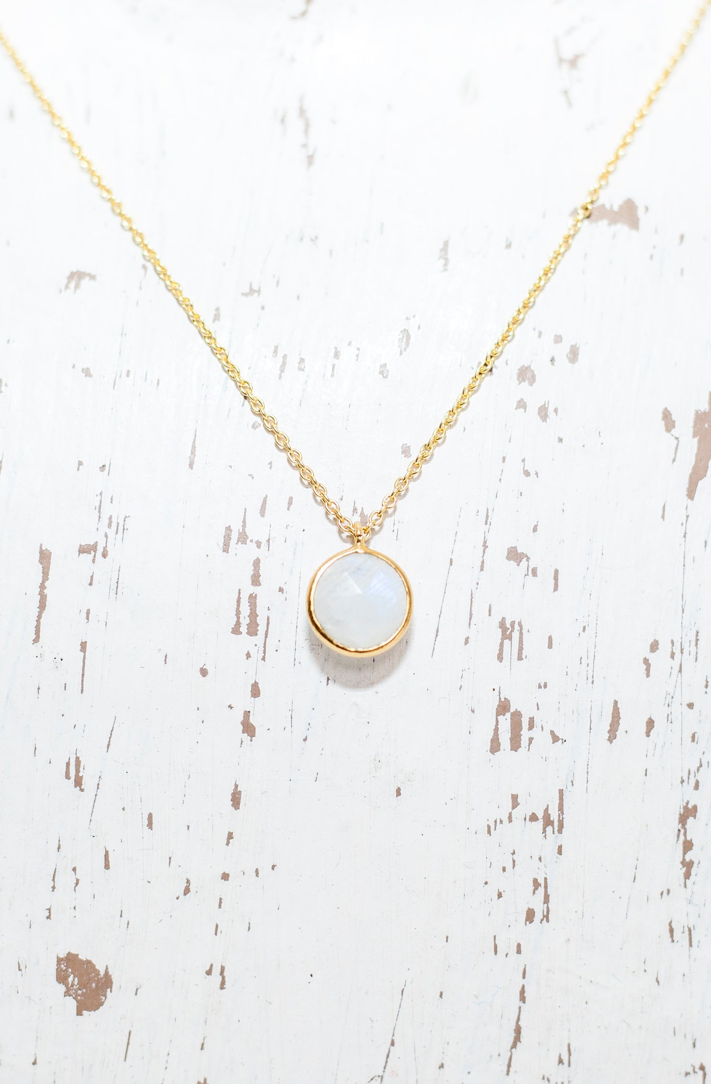 Gold Vermeil Necklace with Rainbow Moonstone