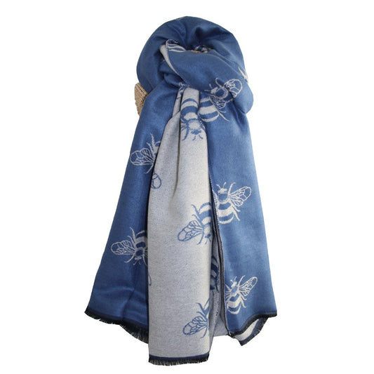 Cosy Bee Scarf in Blue & Natural