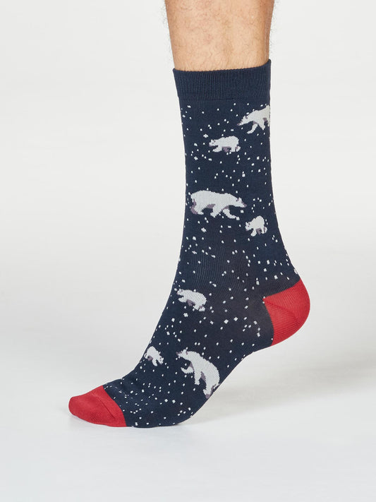 Lon Polar Bear Socks in Midnight Navy