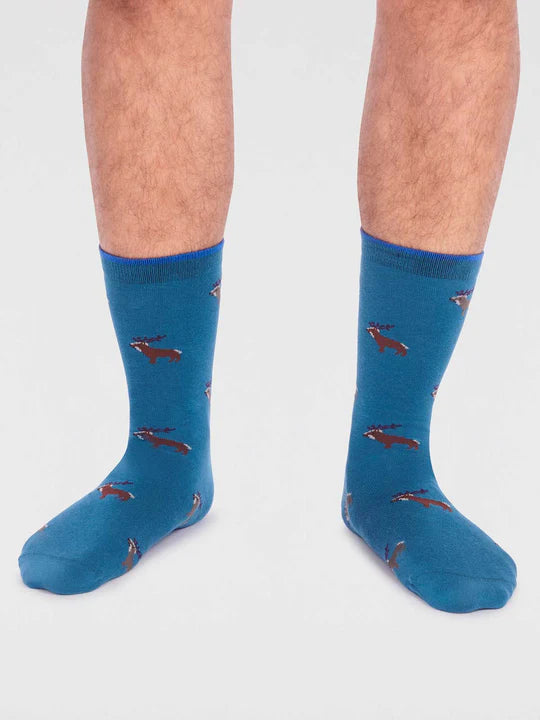 Reindeer Socks in Teal Blue 7-11