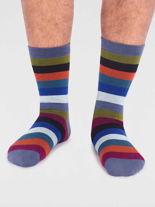 Stripe Socks in Smoke Blue 7-11