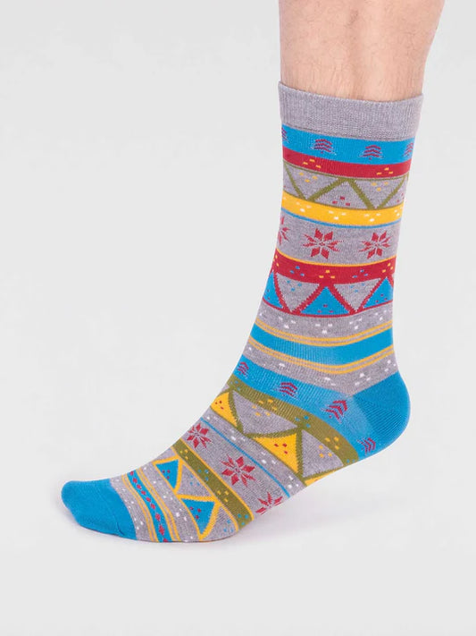 Nordic Pattern Socks in Grey Marle 7-11