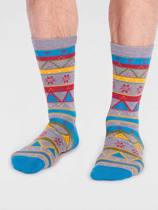 Nordic Pattern Socks in Grey Marle 7-11