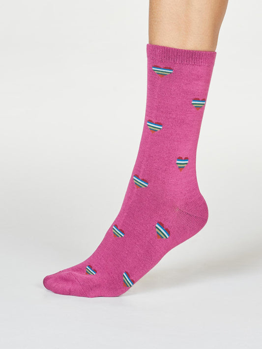 Cretia Heart Stripe Socks in Violet Pink