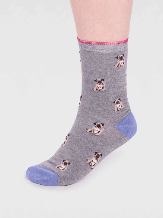 Pug Socks in Grey Marle 4-7