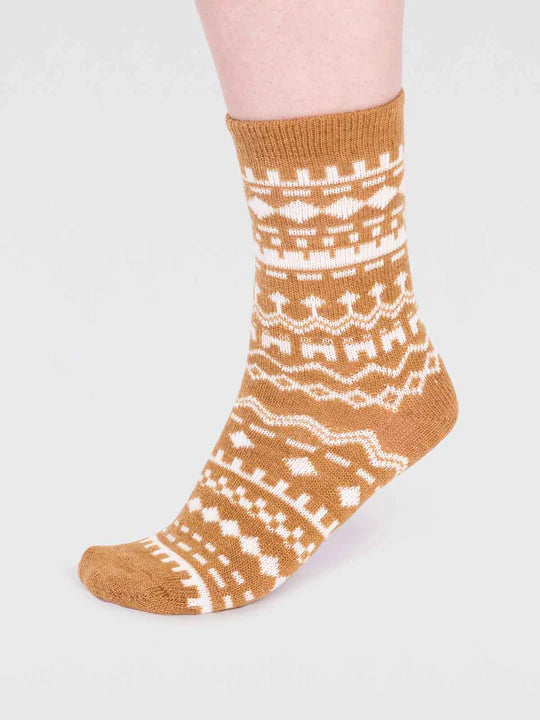 Patterned Wool Socks in Straw Yellow 4-7