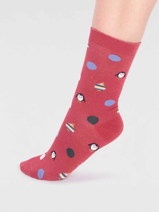 Penguin Spot Sock in Brick Red 4-7