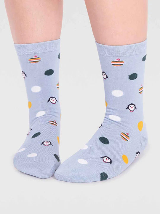 Penguin Spot Socks in Foam Blue 4-7