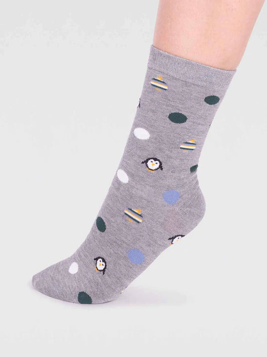 Penguin Spot Socks in Grey Marle 4-7
