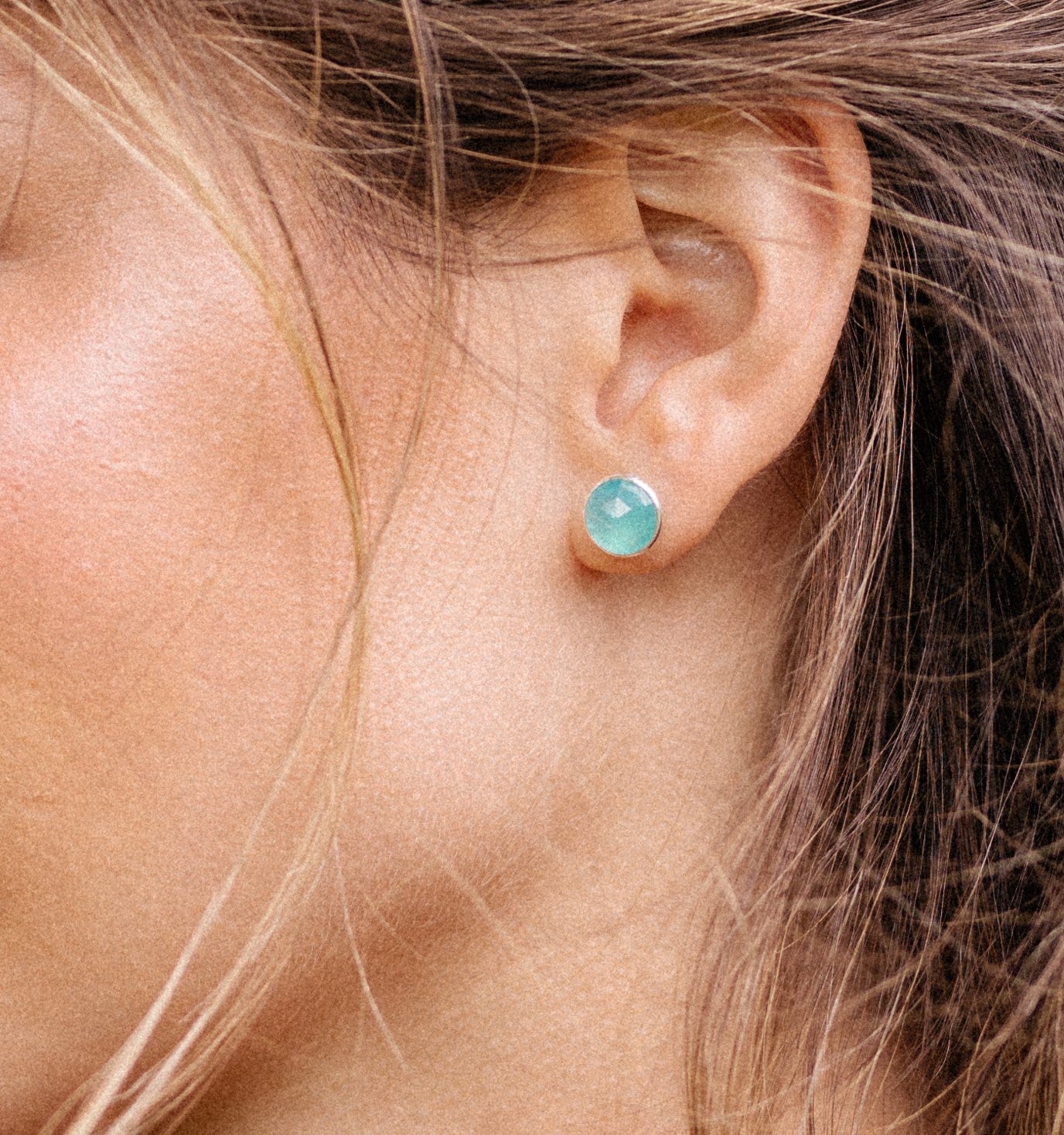 Sterling Silver Studs in Aqua Chalcedony