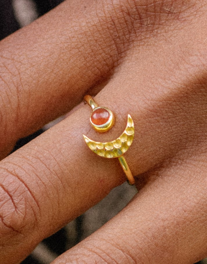 Gold Vermeil Moon Ring in Red Onyx