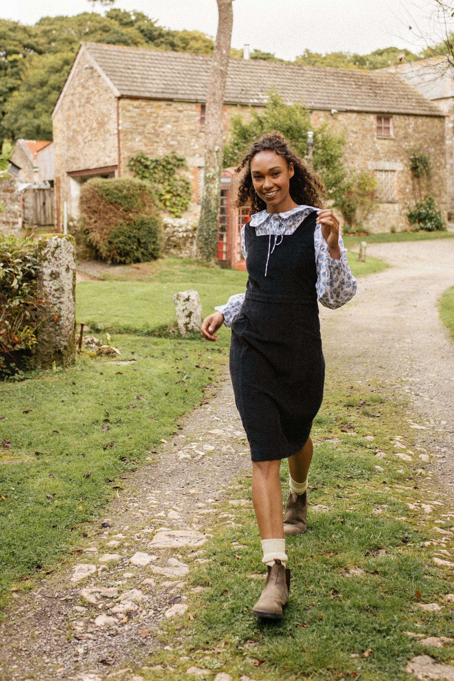 Sally Organic Corduroy Pinafore Navy