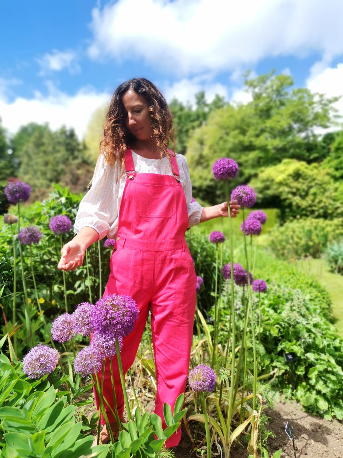 Linen Dungarees In Lipstick Pink