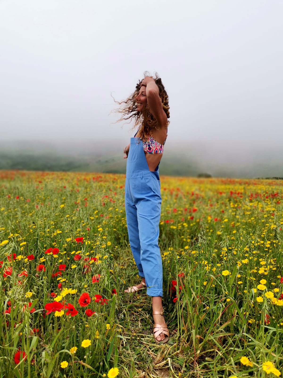 Linen Dungarees in Sky Blue
