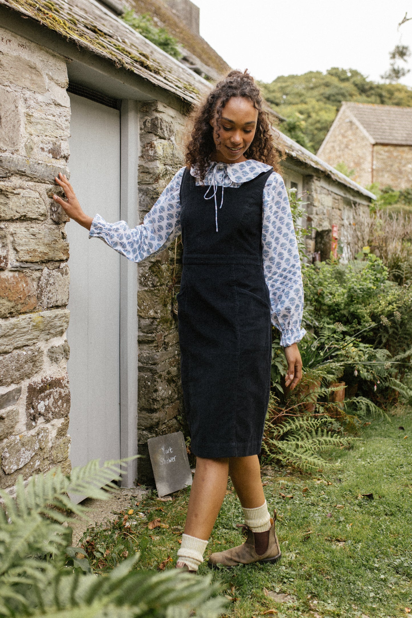 Sally Organic Corduroy Pinafore Navy