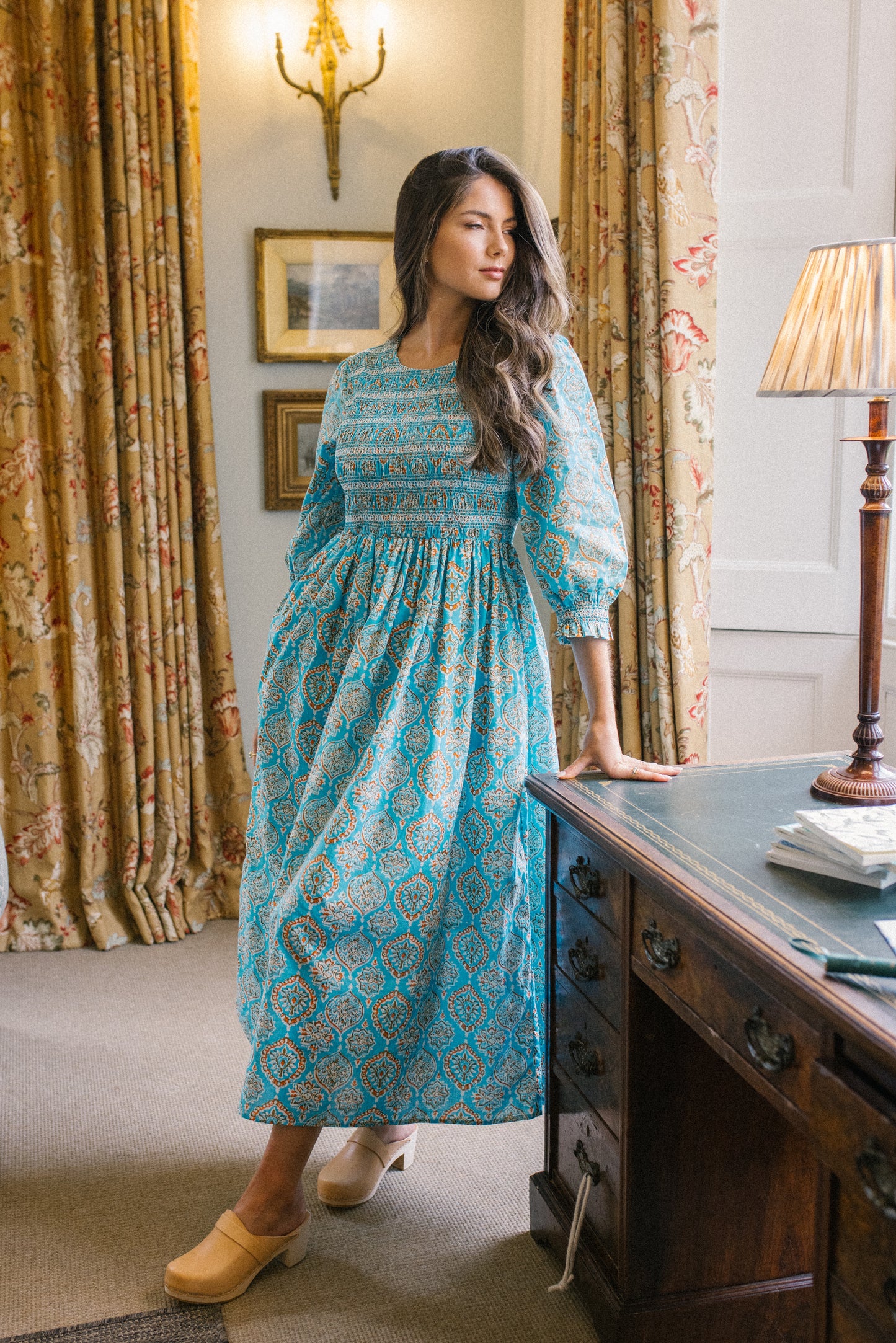 Sophia Smock Dress in Turquoise