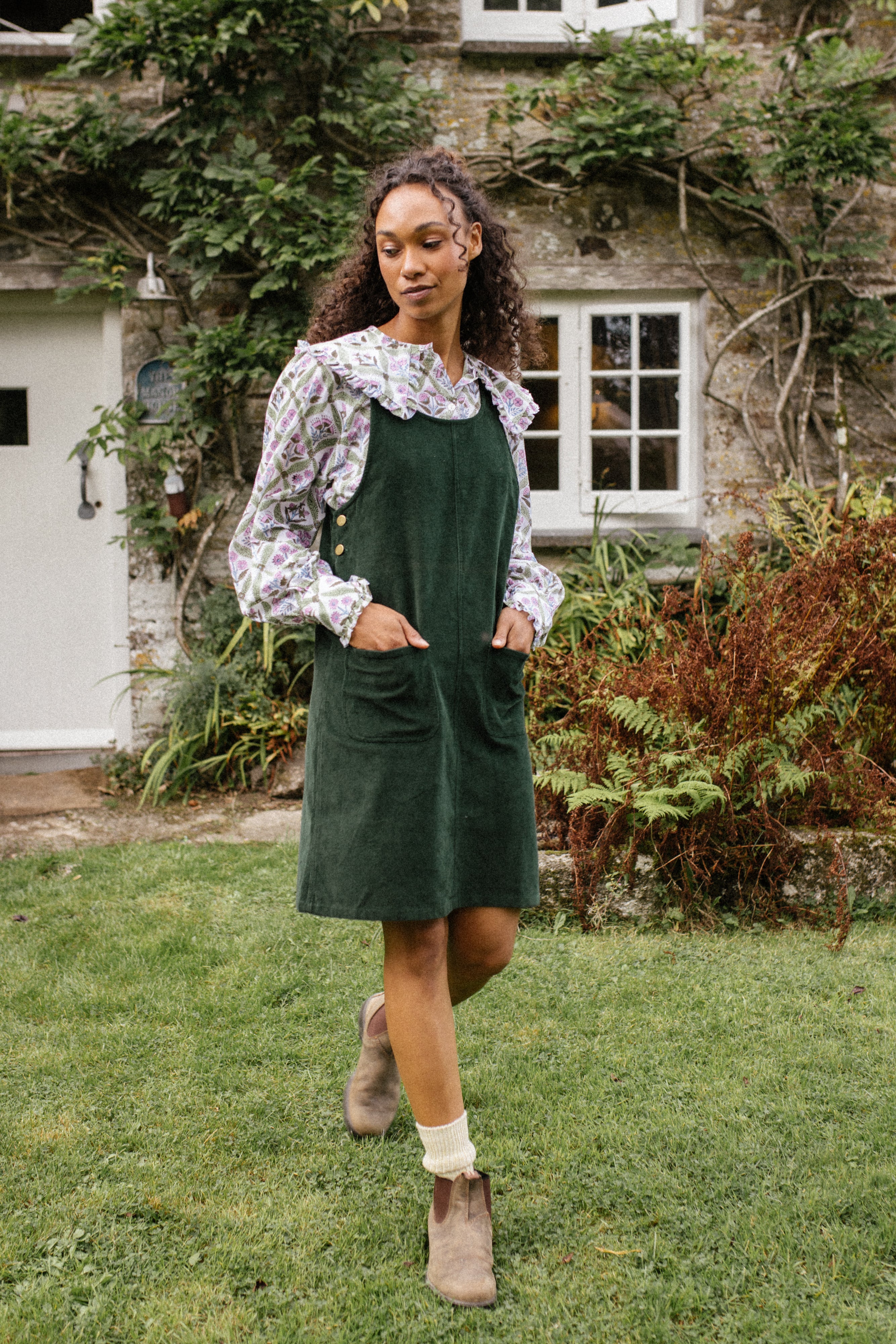 Green cord hot sale pinafore dress