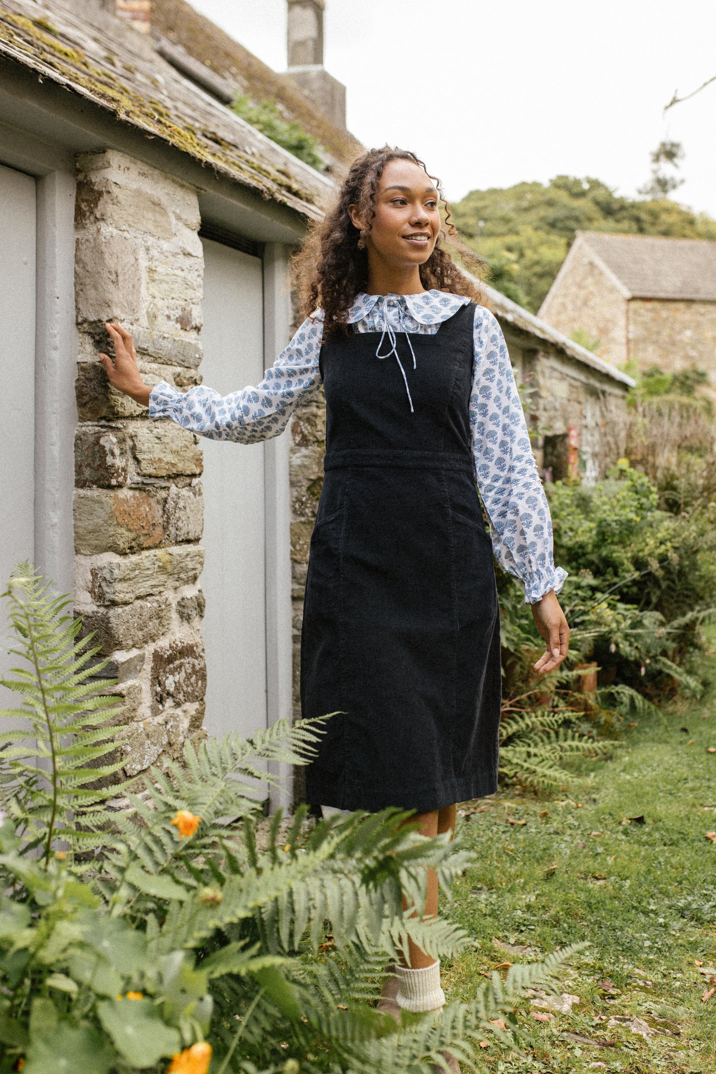 Sally Organic Corduroy Pinafore Navy