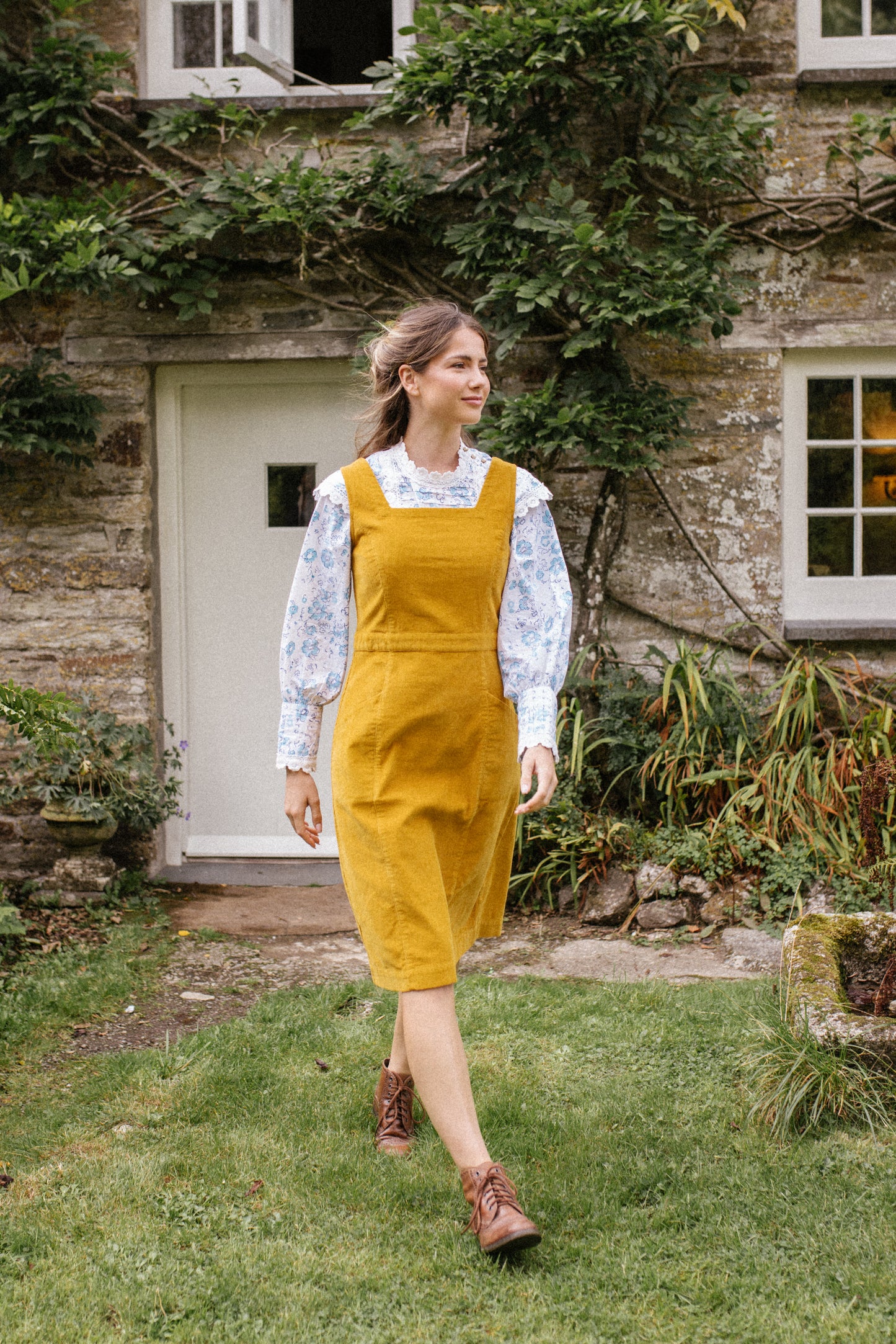 Sally Organic Corduroy Pinafore Mustard