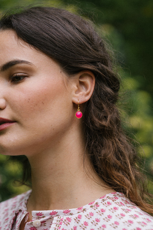 Gold Vermeil Hook Earrings in Pink Chalcedony