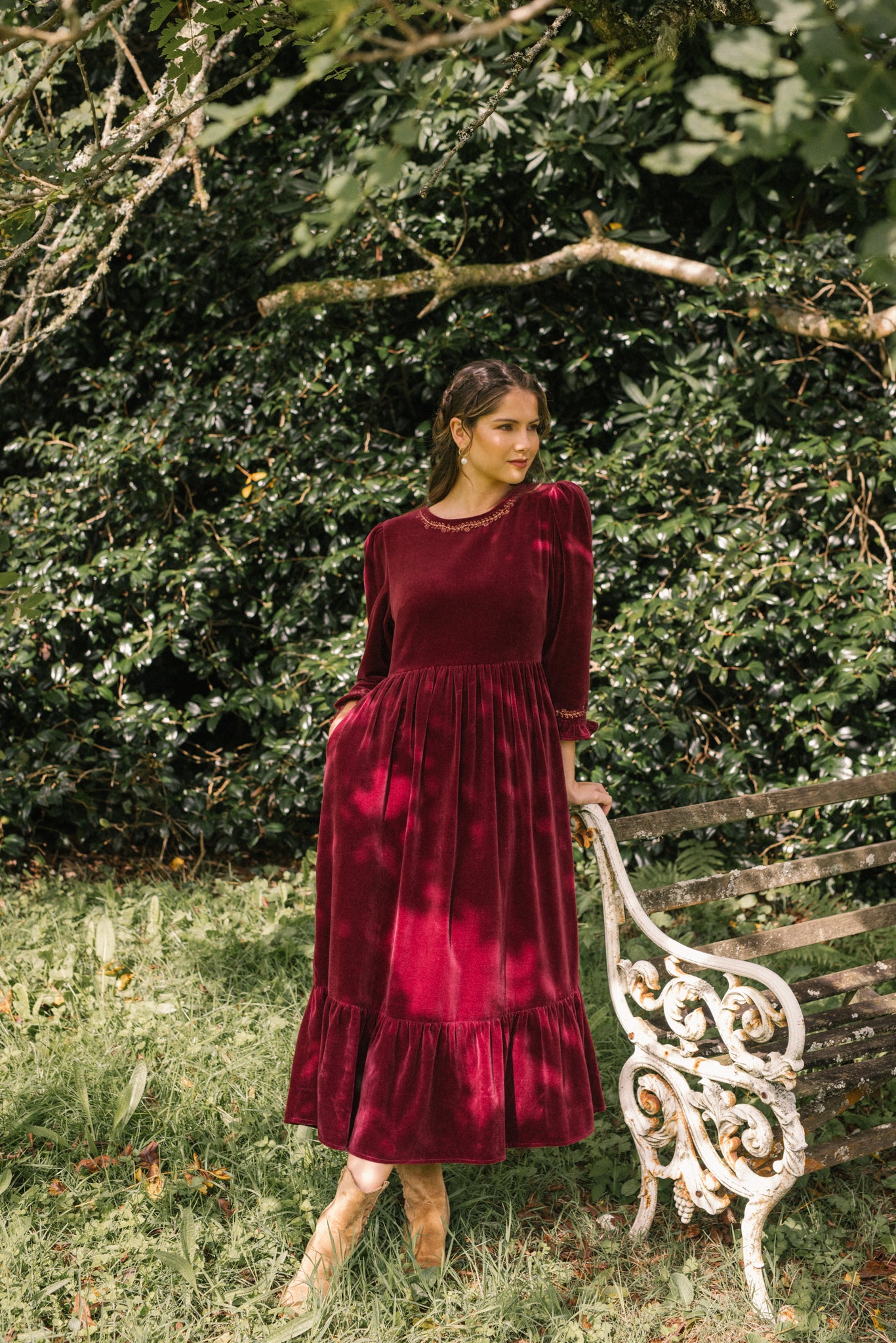 Aurora Velvet Dress in Burgundy