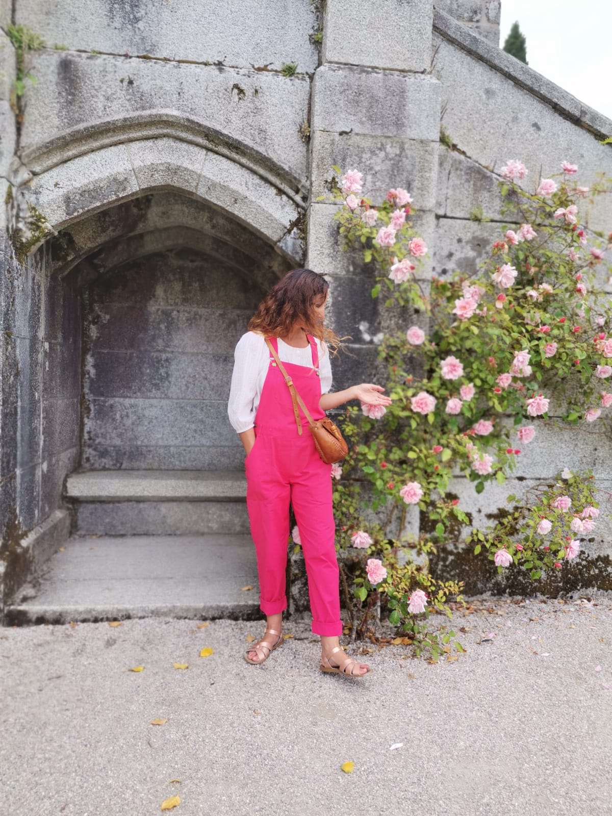 Pink linen dungarees on sale