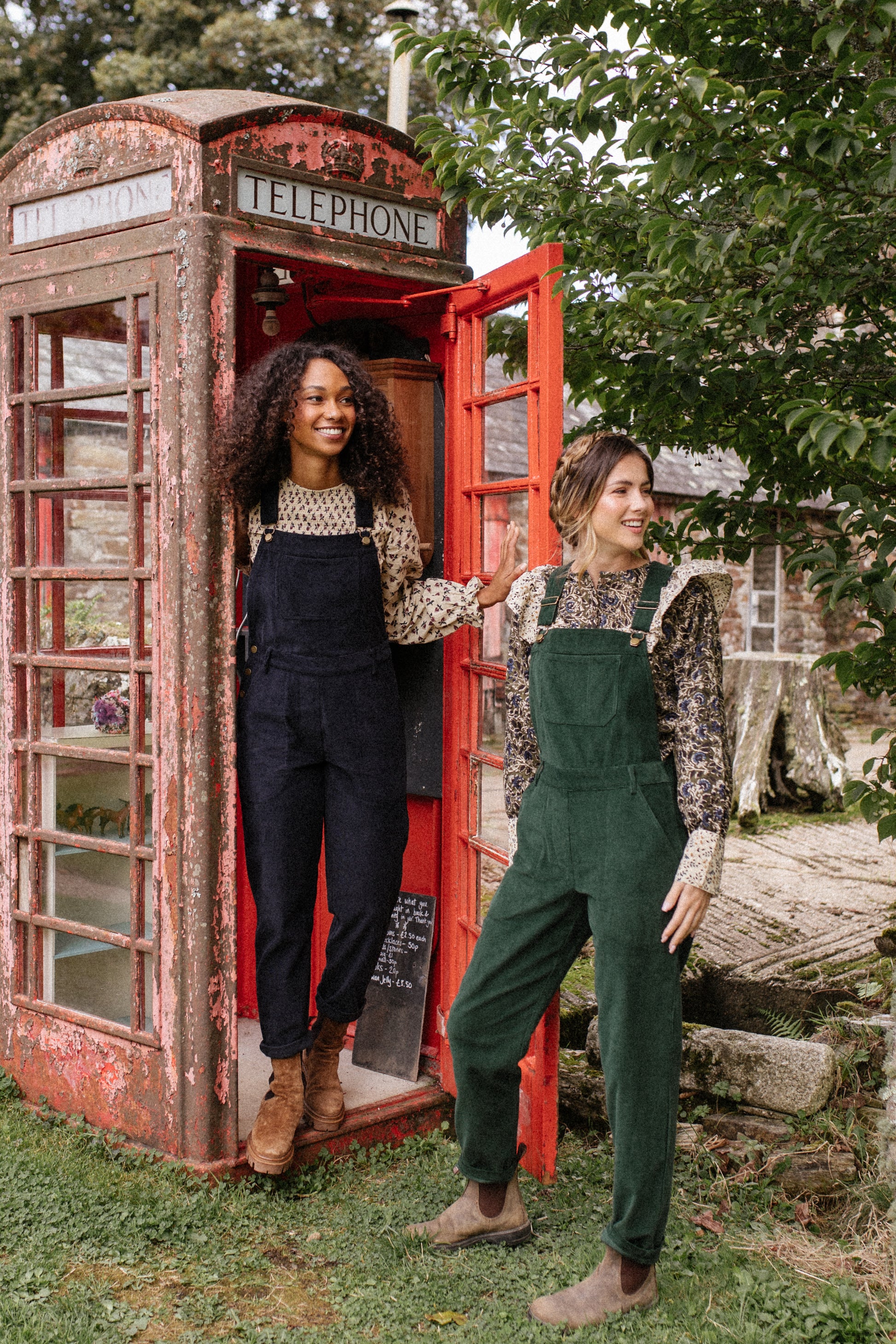 Organic Cord Dungarees in Bottle Green