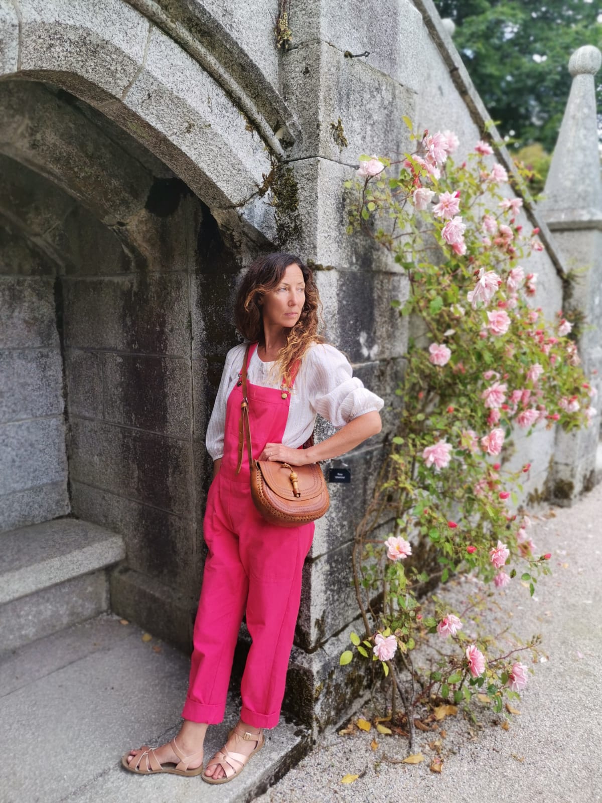 Linen Dungarees In Lipstick Pink