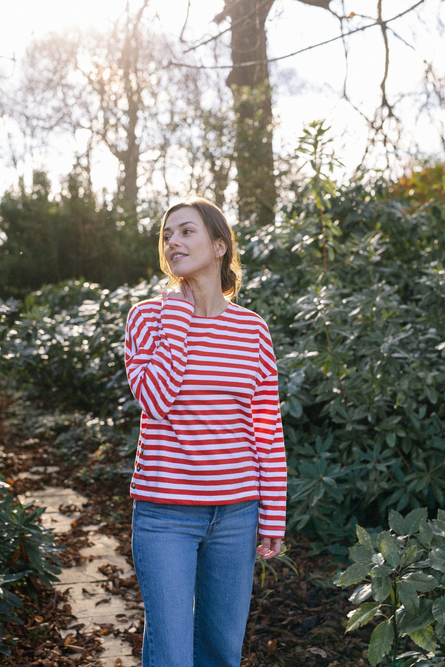 Rosie Striped Long sleeved Top-Red/ivory Stripe