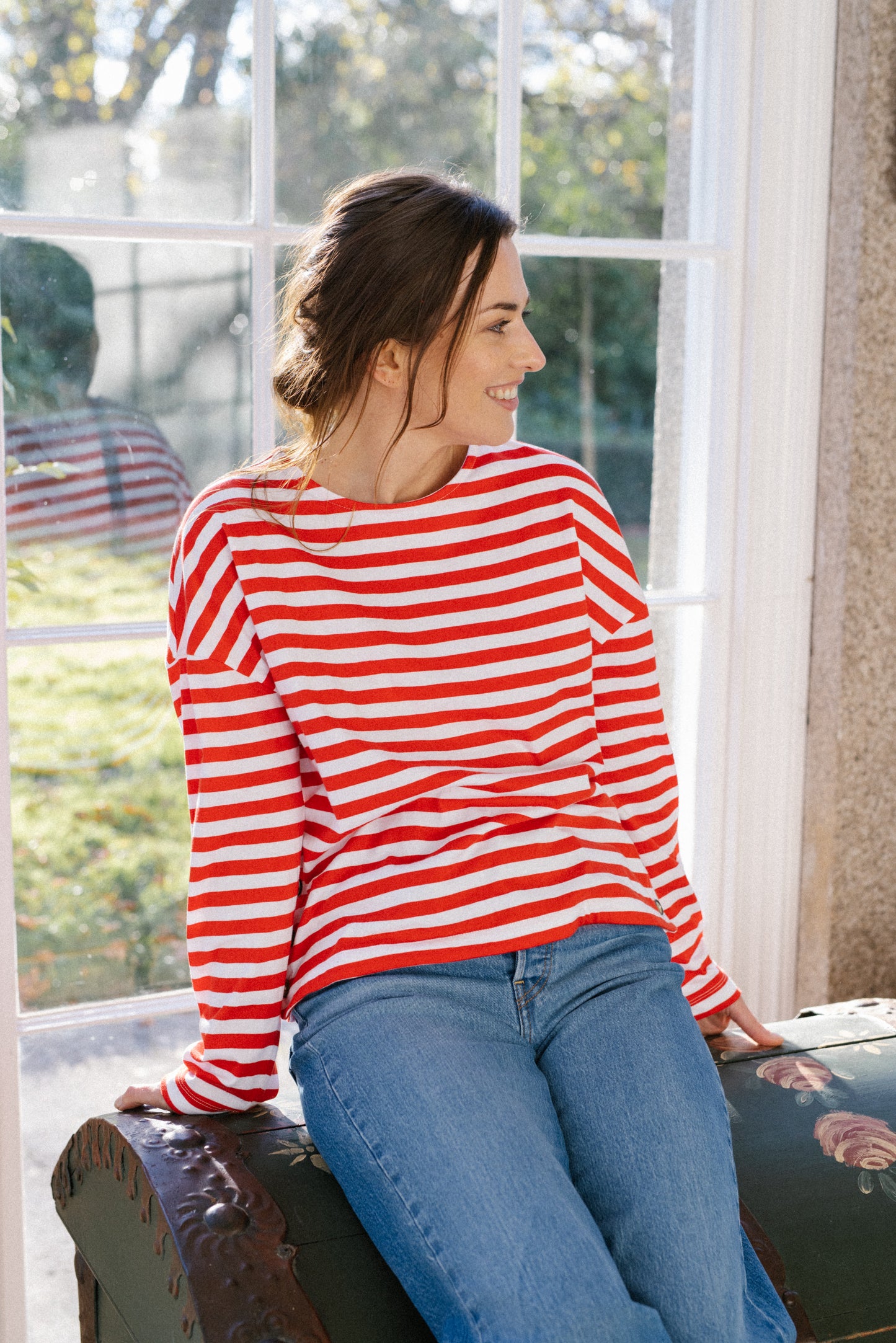 Rosie Striped Long sleeved Top-Red/ivory Stripe