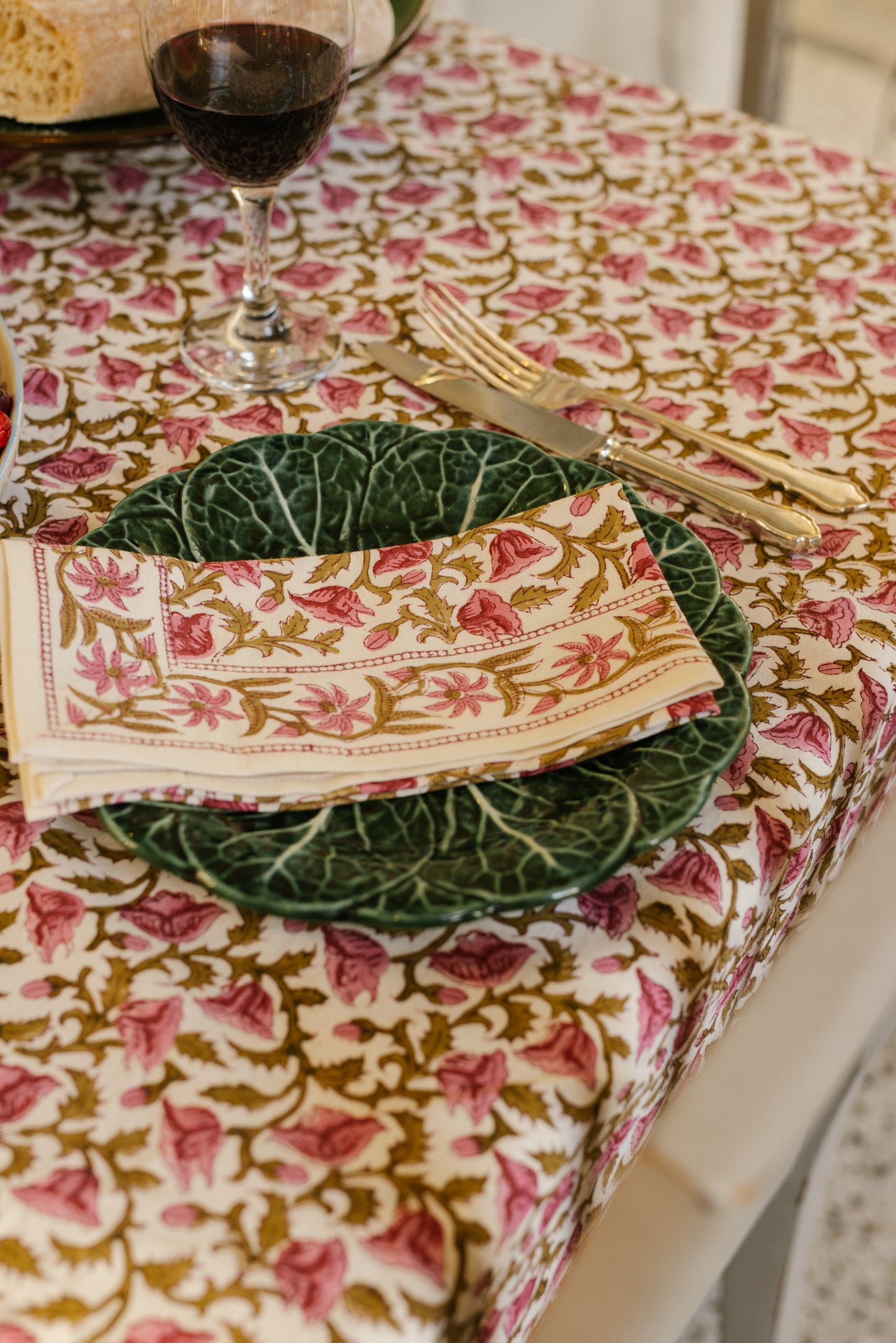 Beauty and the Beast Table Cloth in Burgundy & Sage 224cm x 150cm