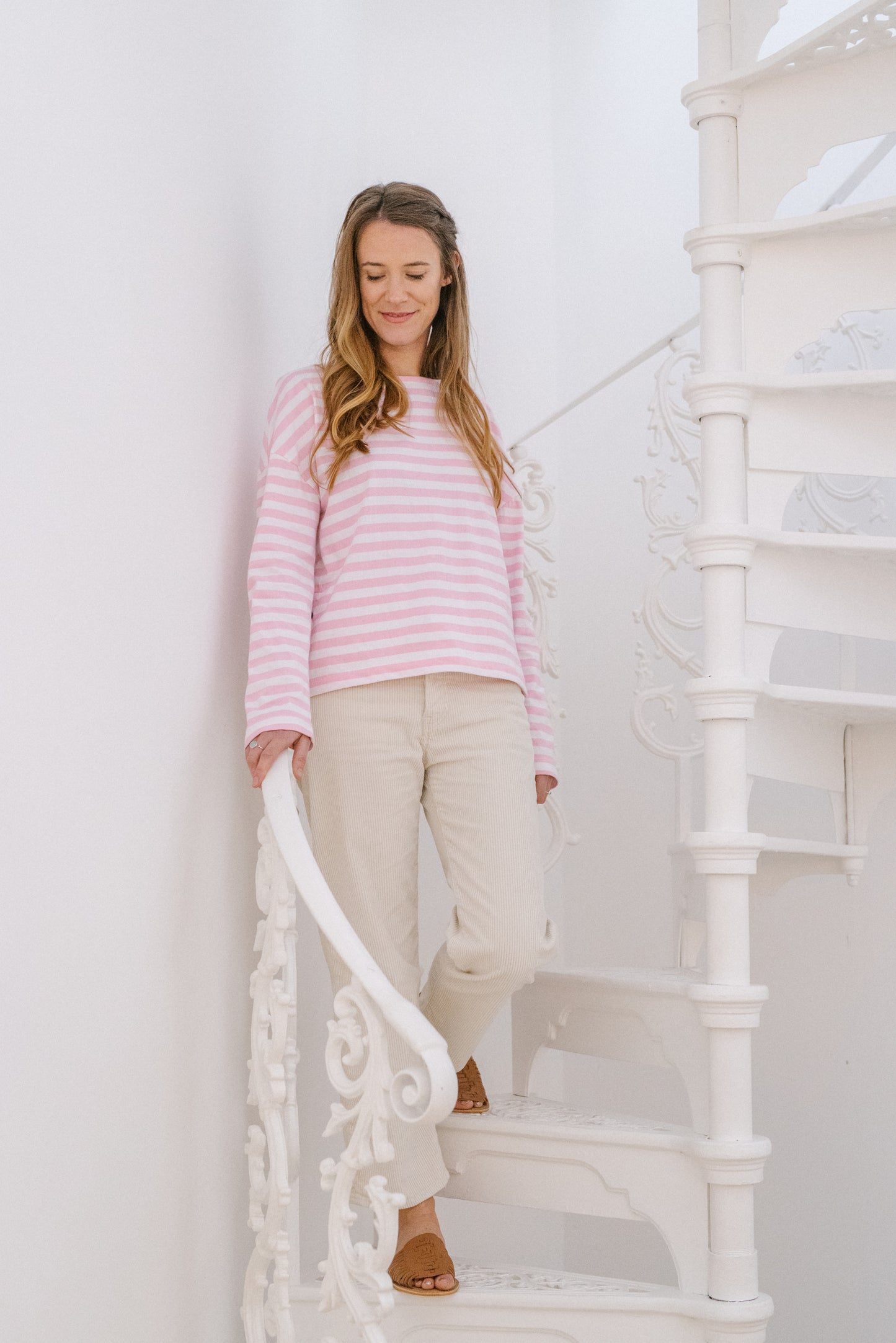 Rosie Striped Long sleeved Top-Pink/Ivory stripe